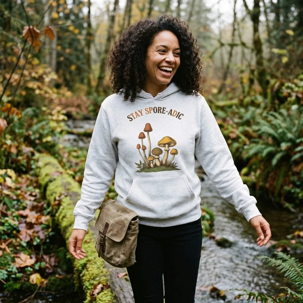 Stay Spore-adic funny vintage mushroom hoodie — lifestyle