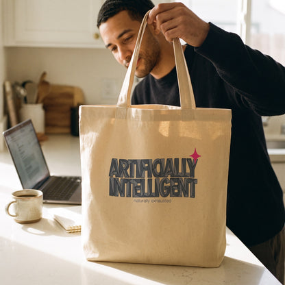 Artificially Intelligent funny AI tote bag — lifestyle