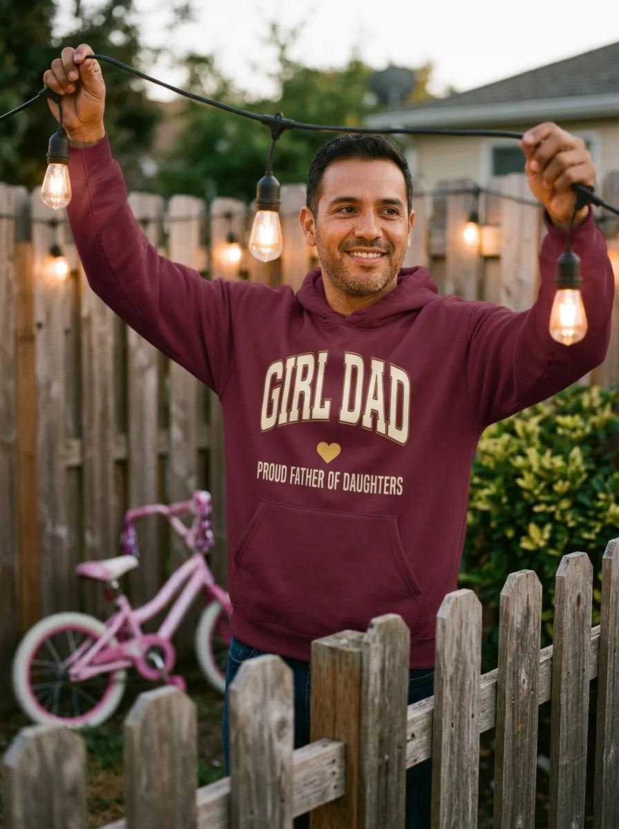 Girl Dad retro varsity hoodie — lifestyle
