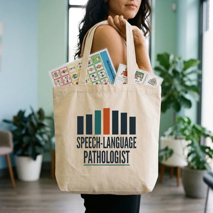 Mid-Century Clinic speech therapy canvas tote bag — lifestyle