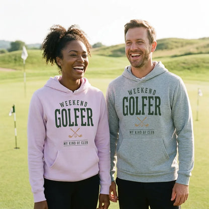 Weekend Golfer vintage golf wordmark hoodie — lifestyle