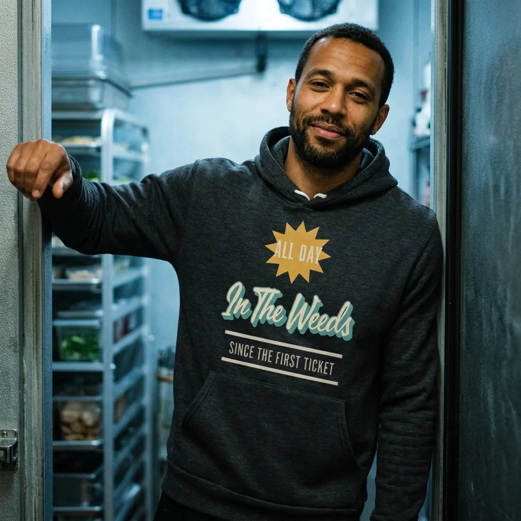 In The Weeds line cook retro diner service sign hoodie — lifestyle