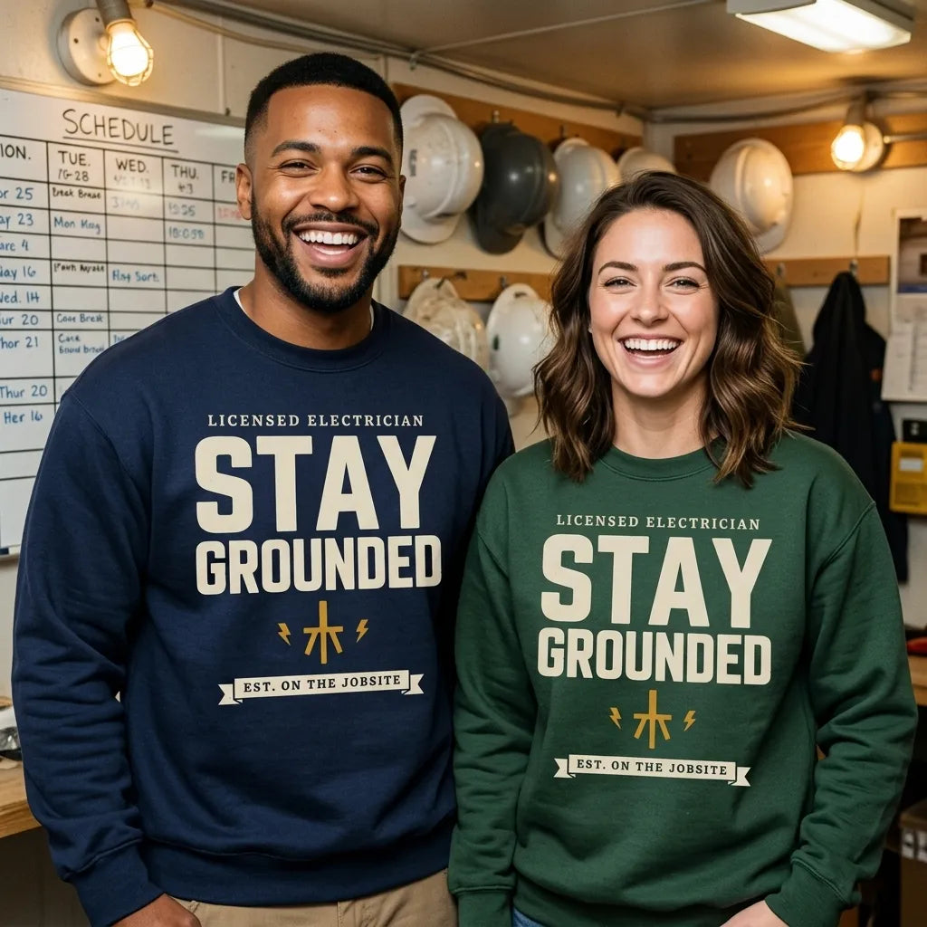 Stay Grounded funny electrician crewneck — lifestyle
