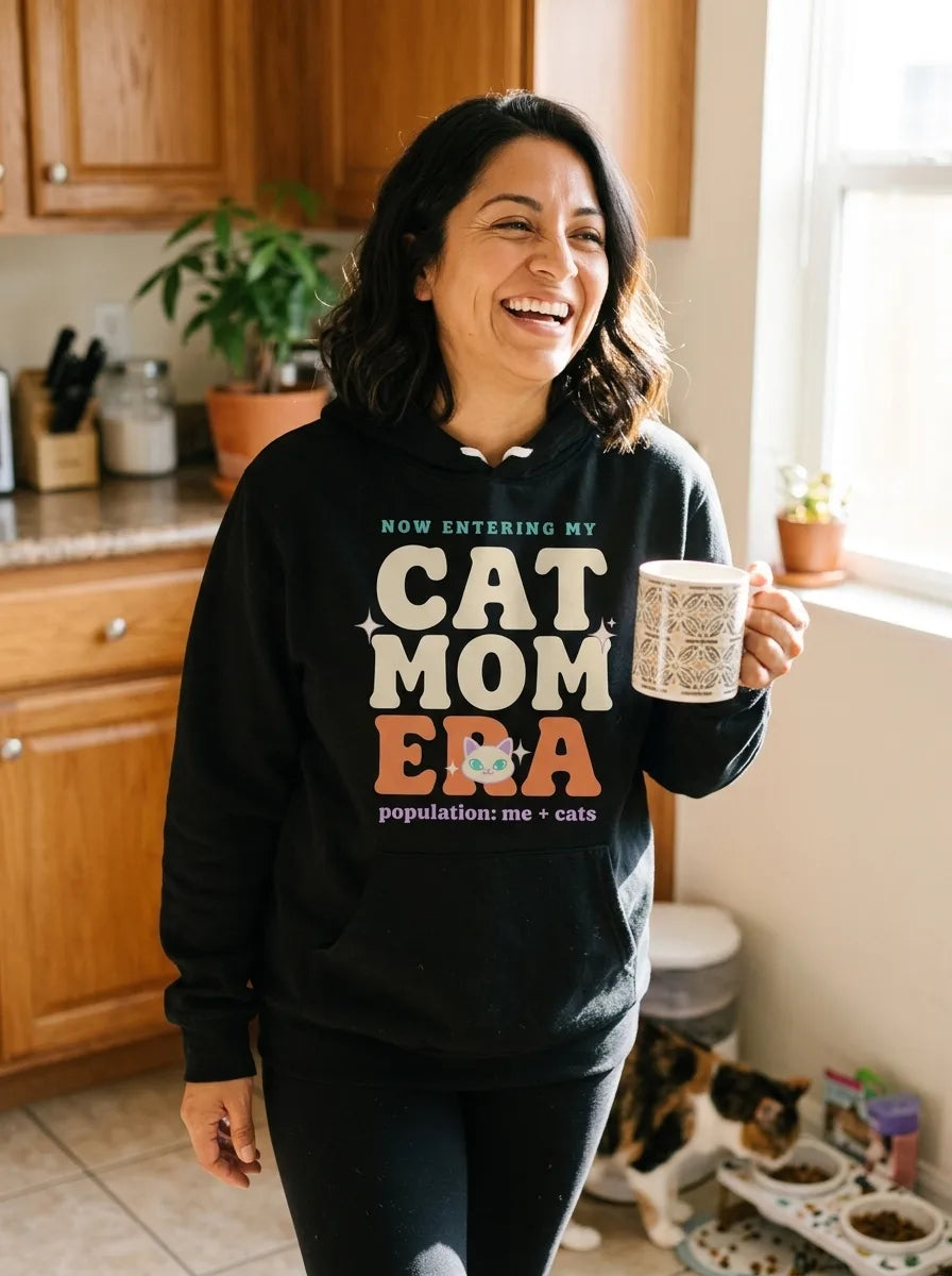 Cat Mom Era retro Y2K hoodie — lifestyle