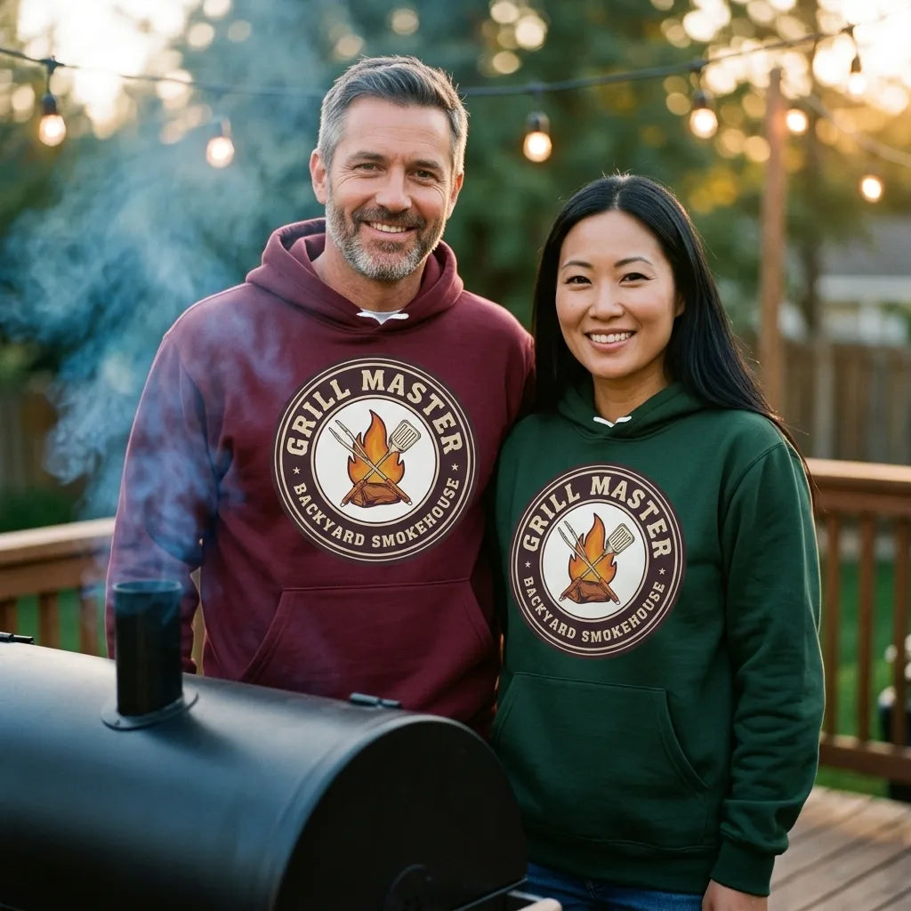 Grill Master retro backyard smokehouse hoodie — lifestyle