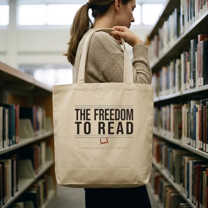 The Freedom to Read school librarian canvas tote bag — lifestyle