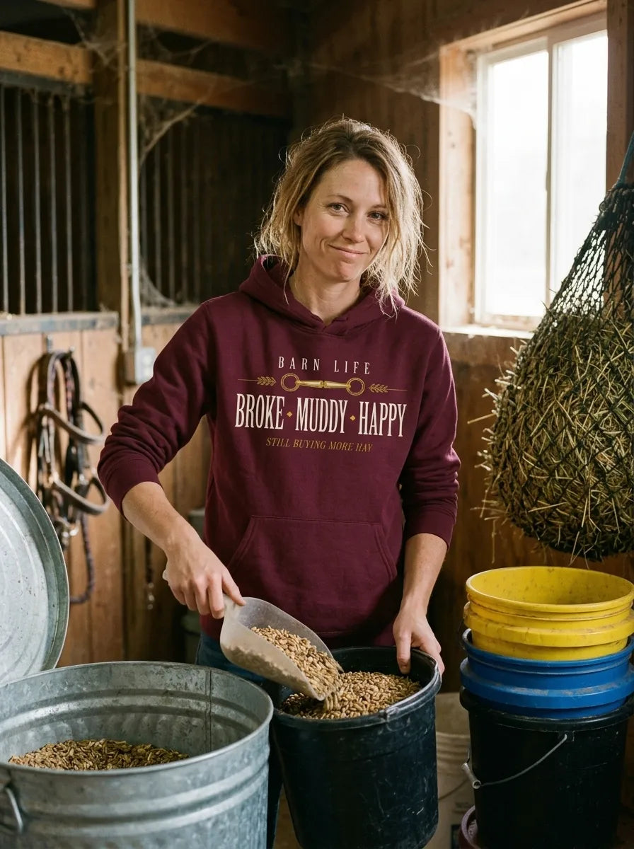 Broke Muddy Happy funny barn life equestrian hoodie — lifestyle