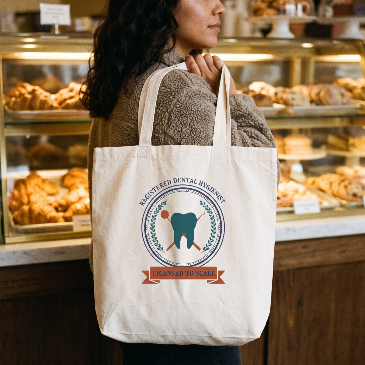 Licensed to Scale registered dental hygienist cotton tote bag — lifestyle
