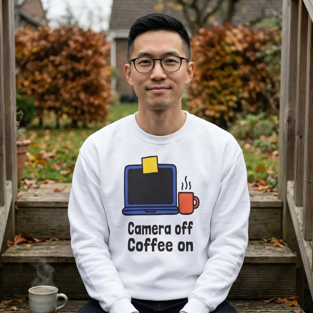 Camera Off Coffee On funny work from home crewneck sweatshirt — lifestyle