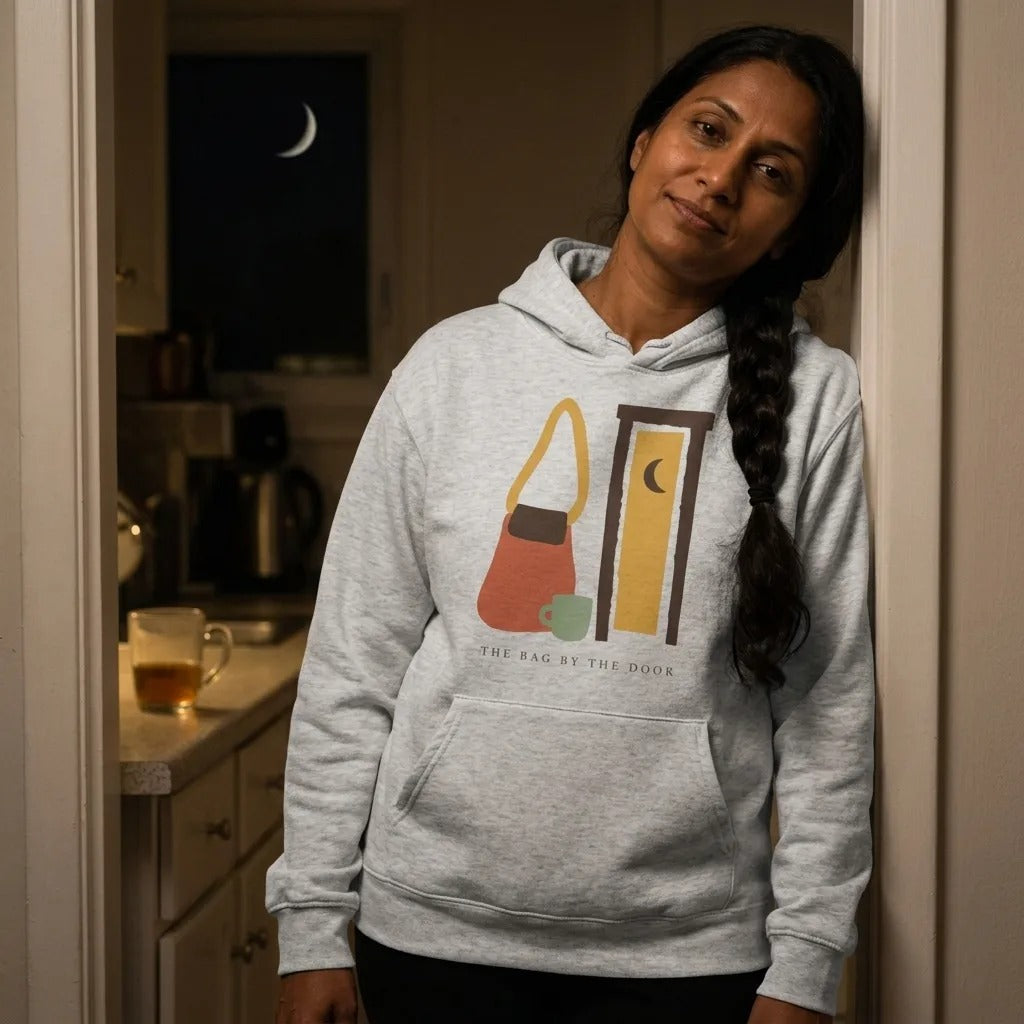 The Bag By The Door doula hoodie — lifestyle