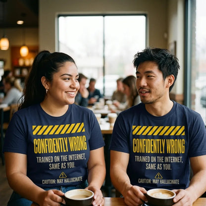 Confidently Wrong AI hazard-label unisex t-shirt — lifestyle