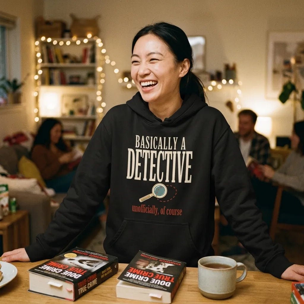 Basically a Detective vintage true crime hoodie — lifestyle