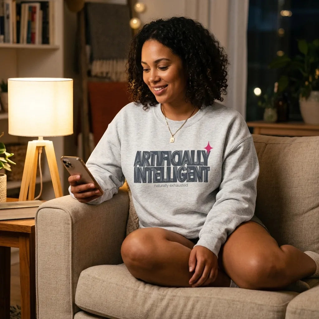 Artificially Intelligent funny AI crewneck sweatshirt — lifestyle