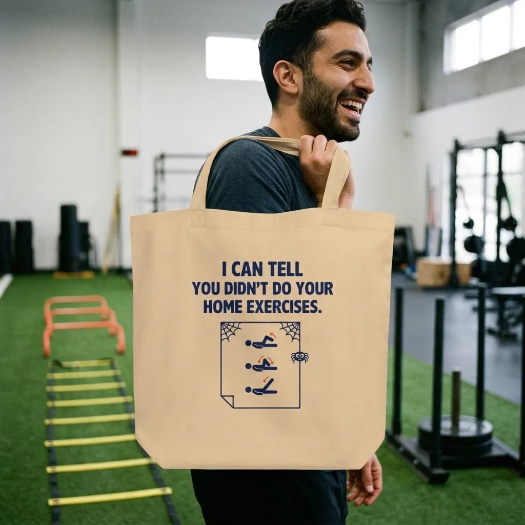 Home Exercises funny physical therapy tote bag — lifestyle