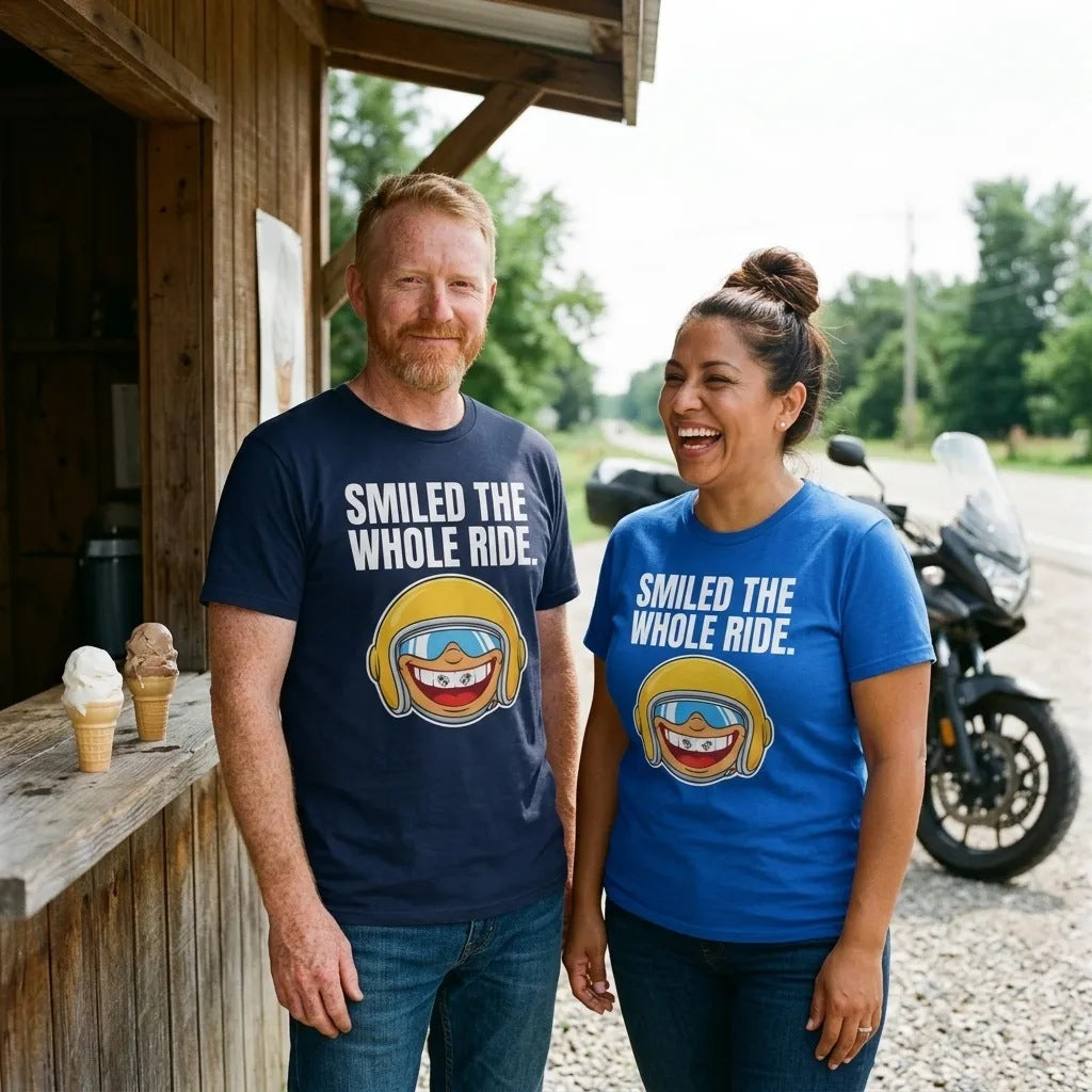 Smiled The Whole Ride funny motorcycle tee — lifestyle