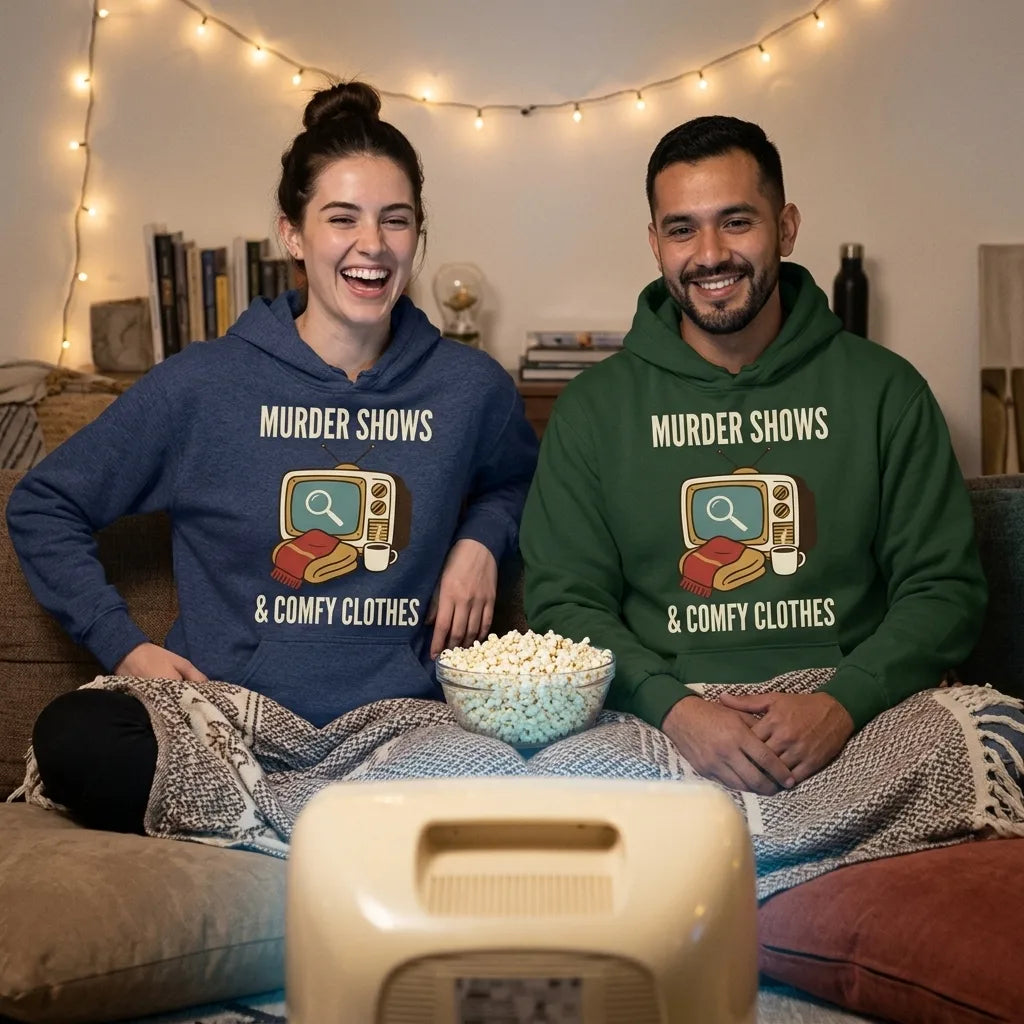 Murder Shows and Comfy Clothes cozy true crime hoodie — lifestyle