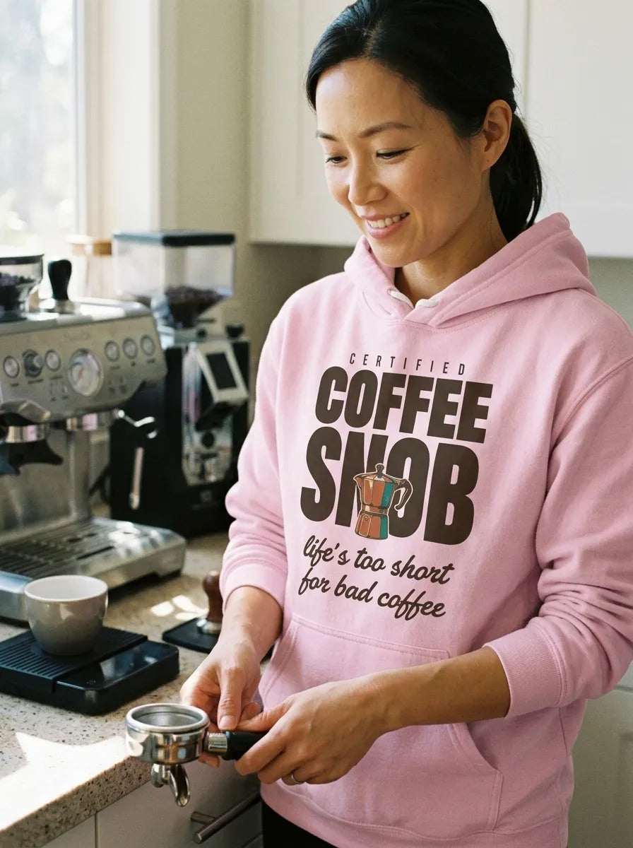 Certified Coffee Snob coffee hoodie — lifestyle