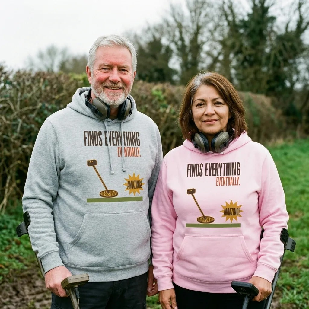 Finds Everything Eventually retro metal detecting hoodie — lifestyle