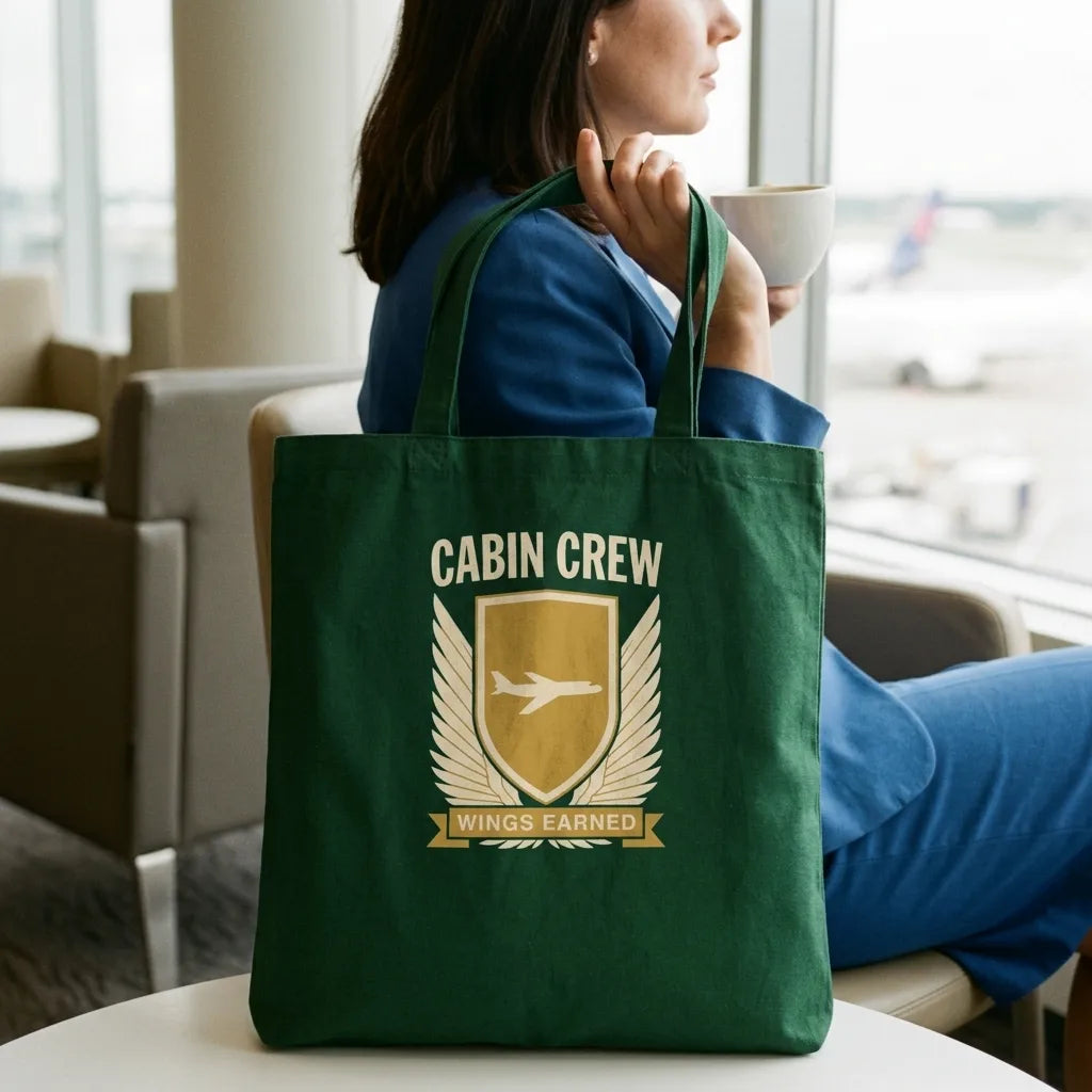 Wings Earned flight attendant cotton tote bag — lifestyle