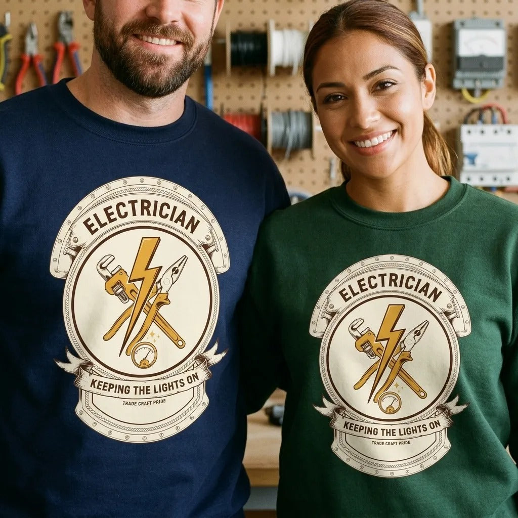 Electrician Journeyman trade crest crewneck — lifestyle
