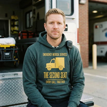 The Second Seat EMS paramedic hoodie — lifestyle