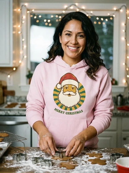 Groovy Santa retro Christmas hoodie — lifestyle