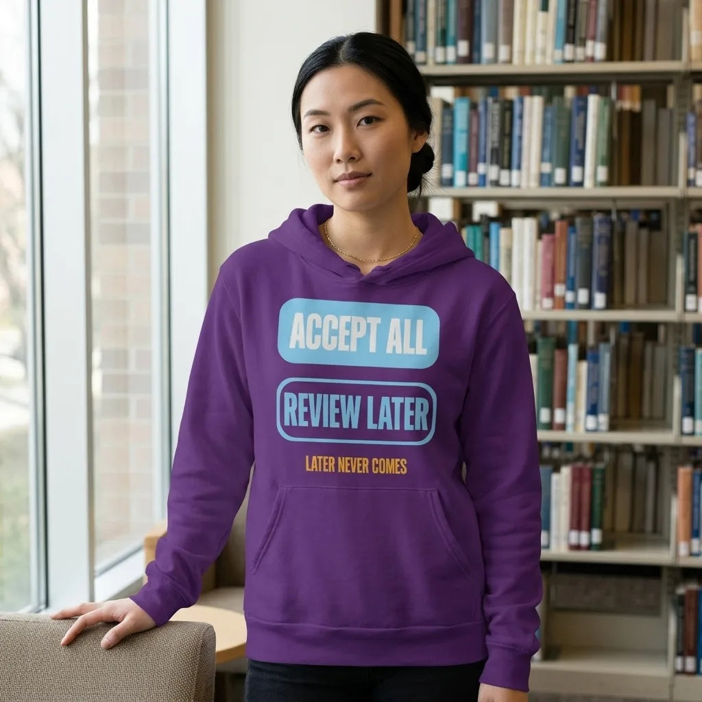 Accept All Review Later hoodie — lifestyle
