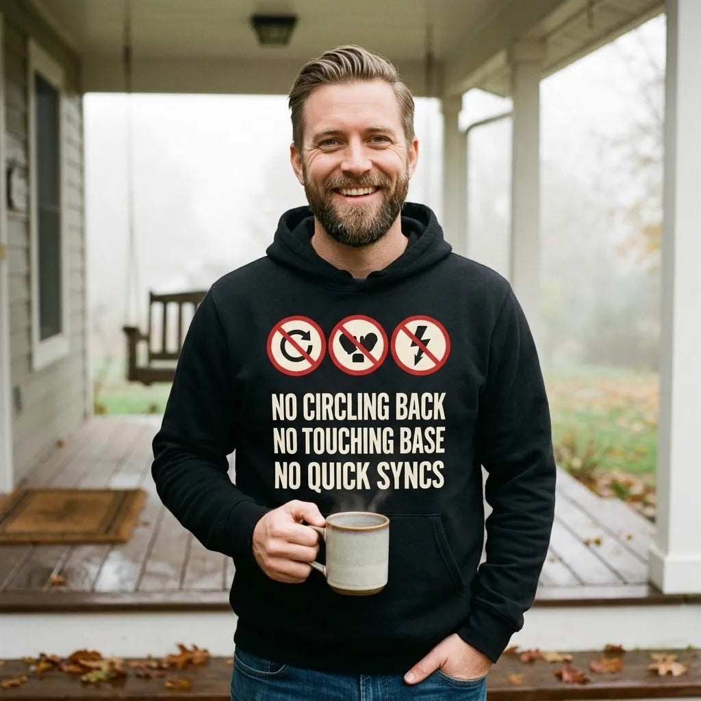 No Circling Back corporate jargon prohibition signs pullover hoodie — lifestyle