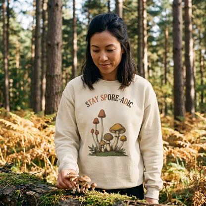 Stay Spore-adic funny vintage mushroom crewneck — lifestyle