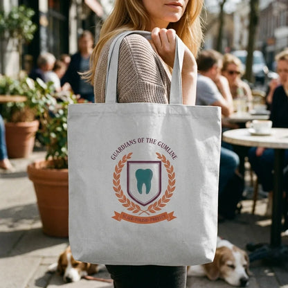 Guardians of the Gumline dental hygienist cotton tote bag — lifestyle