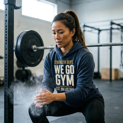 We Go Gym vintage athletic hoodie — lifestyle