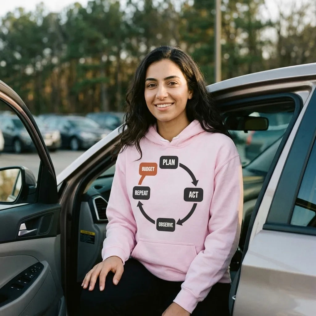 Plan Act Observe Repeat hoodie — lifestyle