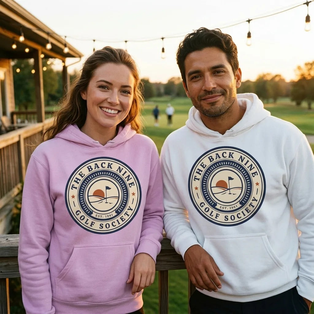 The Back Nine vintage golf roundel hoodie — lifestyle