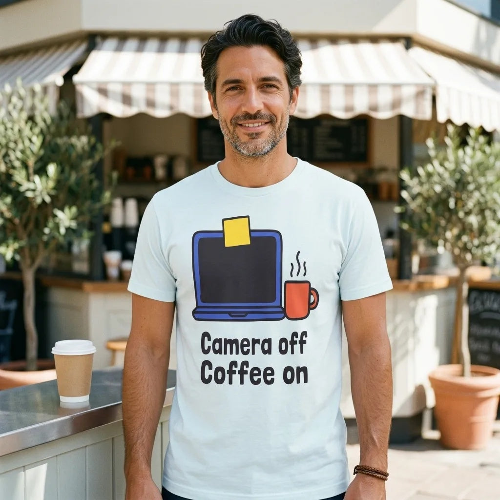 Camera Off Coffee On funny work from home unisex t-shirt — lifestyle