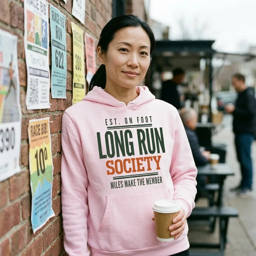 Long Run Society retro running hoodie — lifestyle