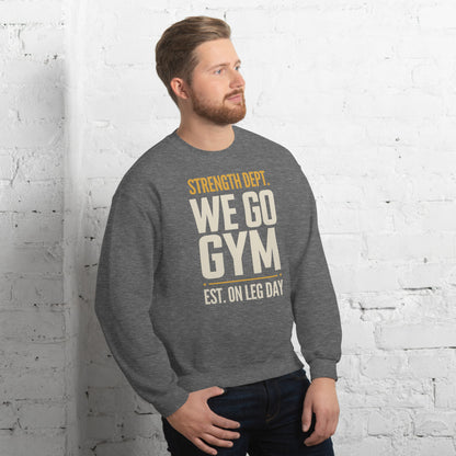 We Go Gym vintage athletic crewneck — Graphite Heather, model