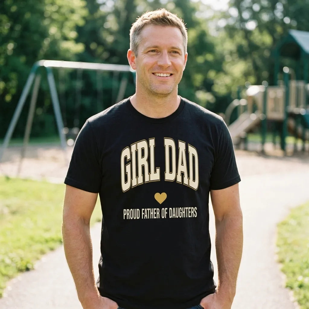 Girl Dad retro varsity tee — lifestyle