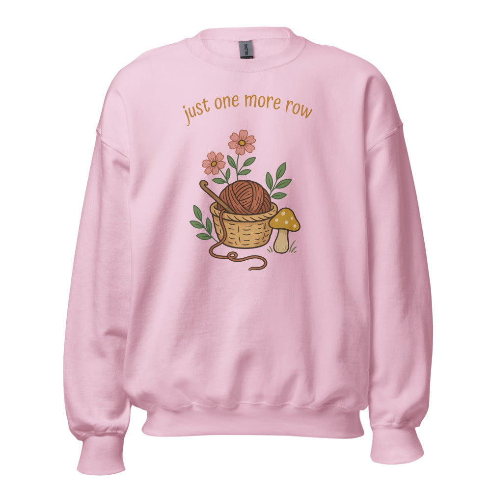 Just One More Row crochet cottagecore crewneck sweatshirt — Light Pink, front