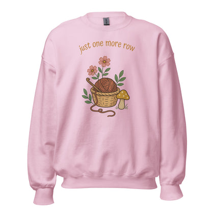 Just One More Row crochet cottagecore crewneck sweatshirt — Light Pink, front