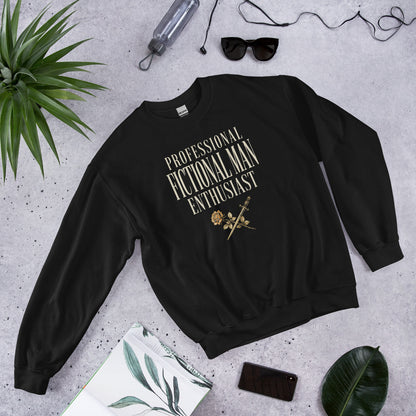 Professional Fictional Man Enthusiast book lover dark academia crewneck sweatshirt — Black, front detail