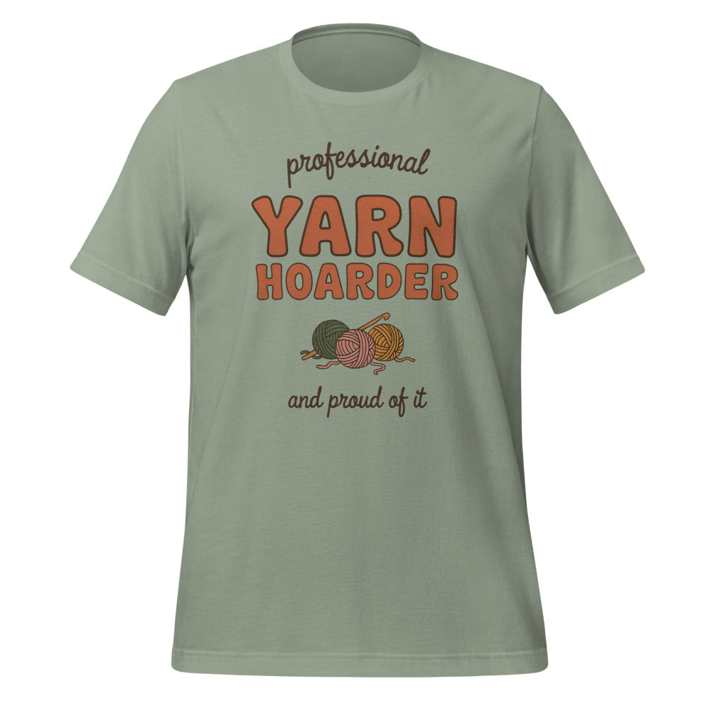 Professional Yarn Hoarder crochet cottagecore tee — Sage, front