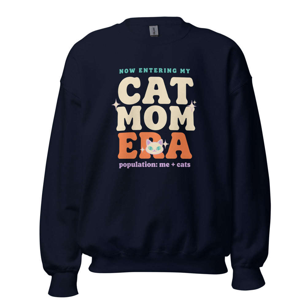 Cat Mom Era retro Y2K crewneck sweatshirt — Navy, front