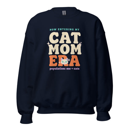 Cat Mom Era retro Y2K crewneck sweatshirt — Navy, front