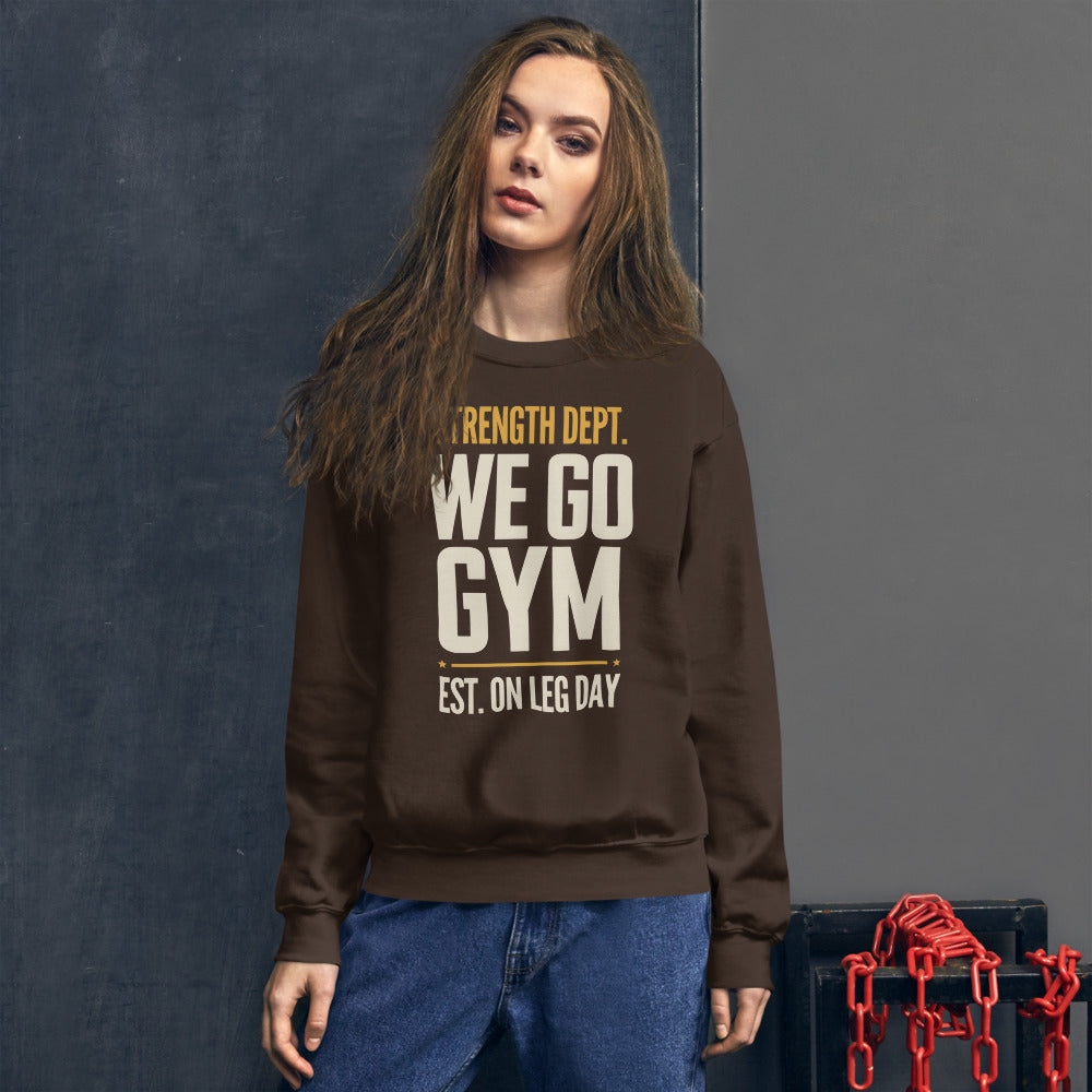 We Go Gym vintage athletic crewneck — Dark Chocolate, model