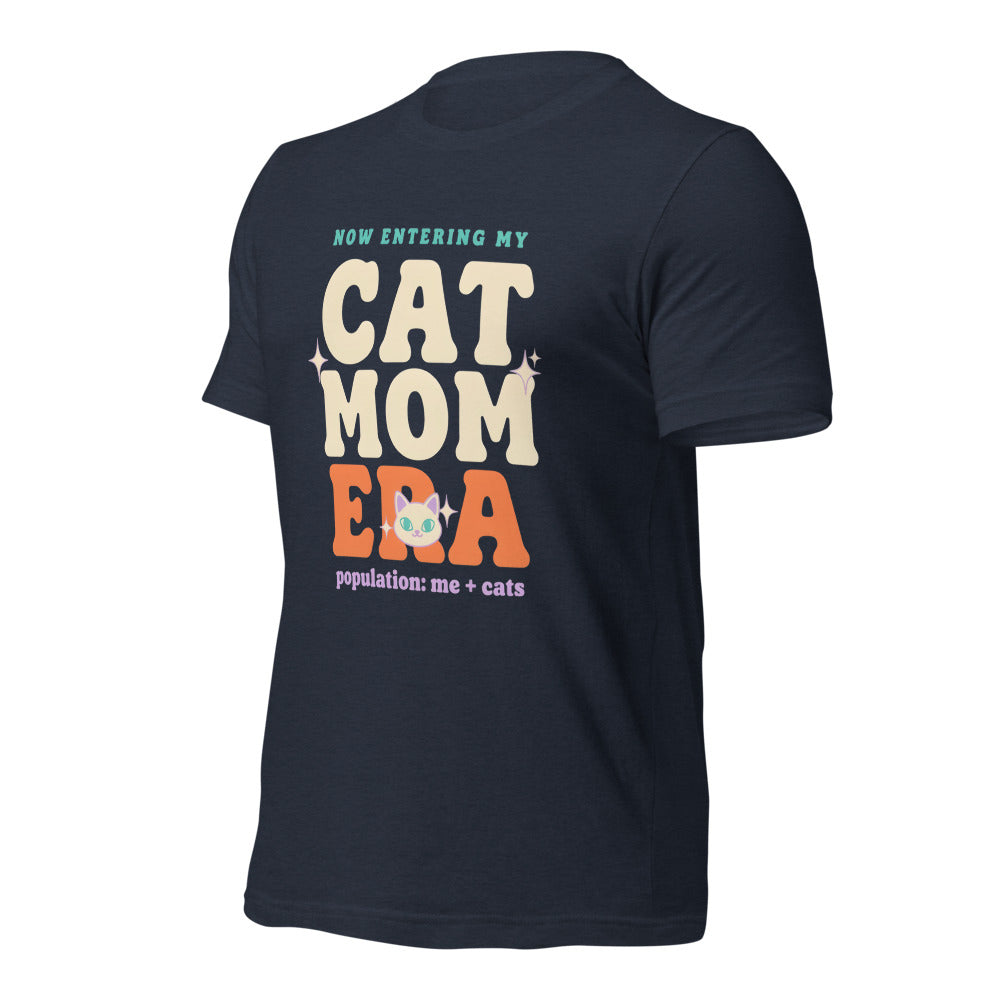 Cat Mom Era retro Y2K tee — Heather Navy, front right