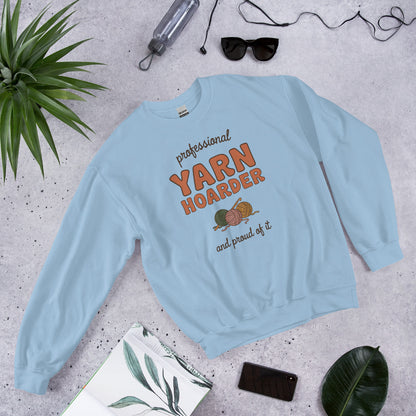 Professional Yarn Hoarder crochet cottagecore crewneck sweatshirt — Light Blue, front-right