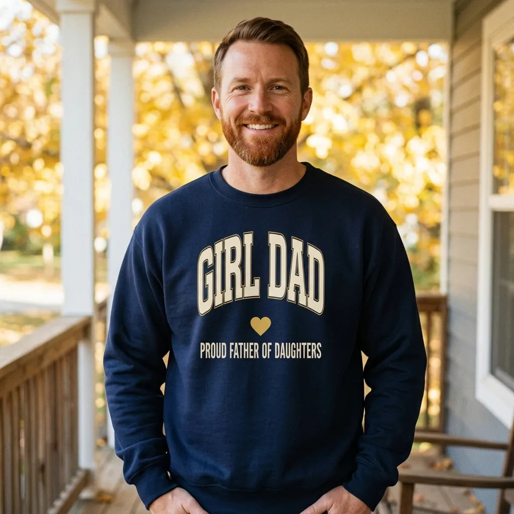 Girl Dad retro varsity crewneck sweatshirt — lifestyle