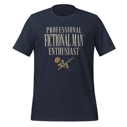 Professional Fictional Man Enthusiast book lover dark academia tee — Heather Navy, front