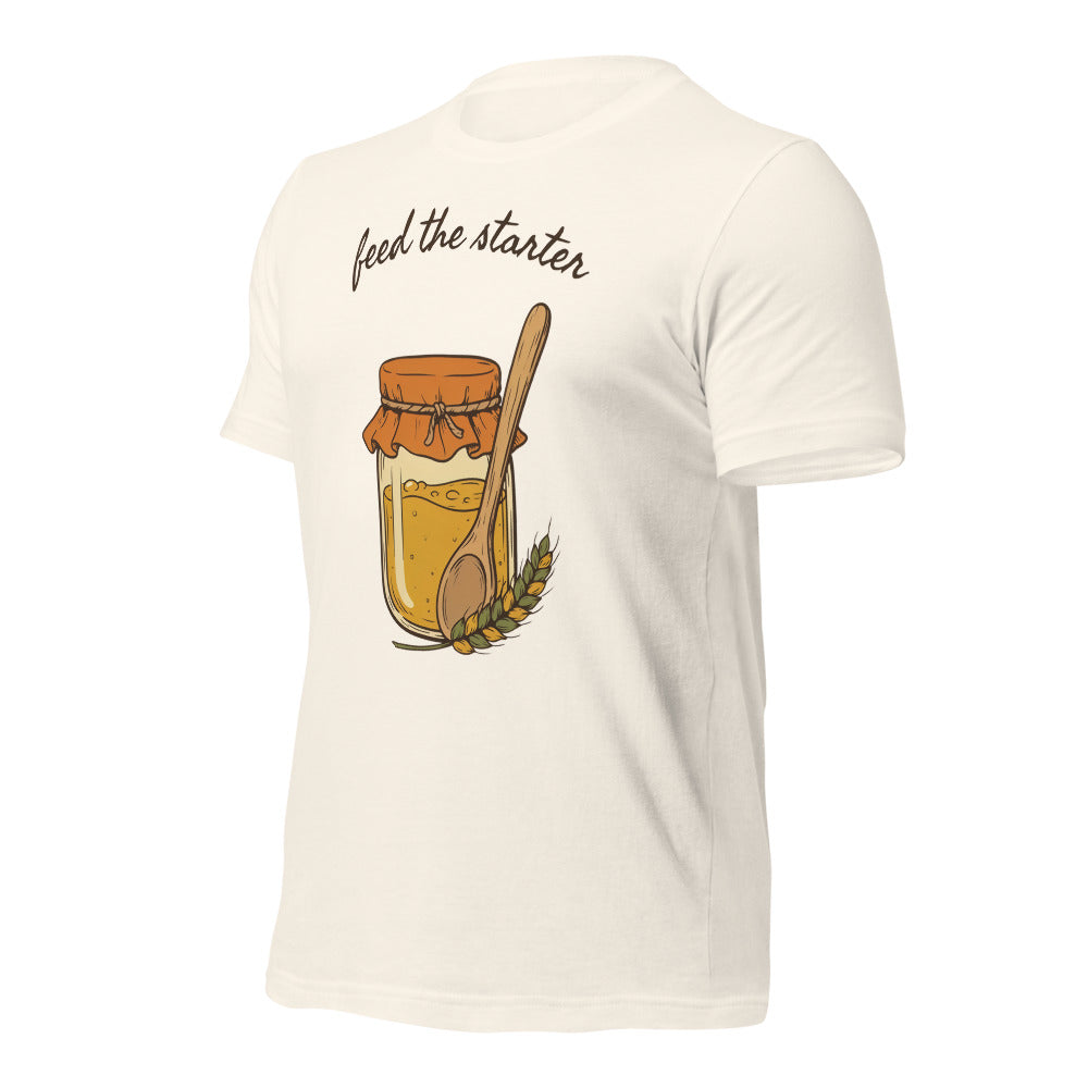 Feed The Starter sourdough baker tee — Vintage White, front-right