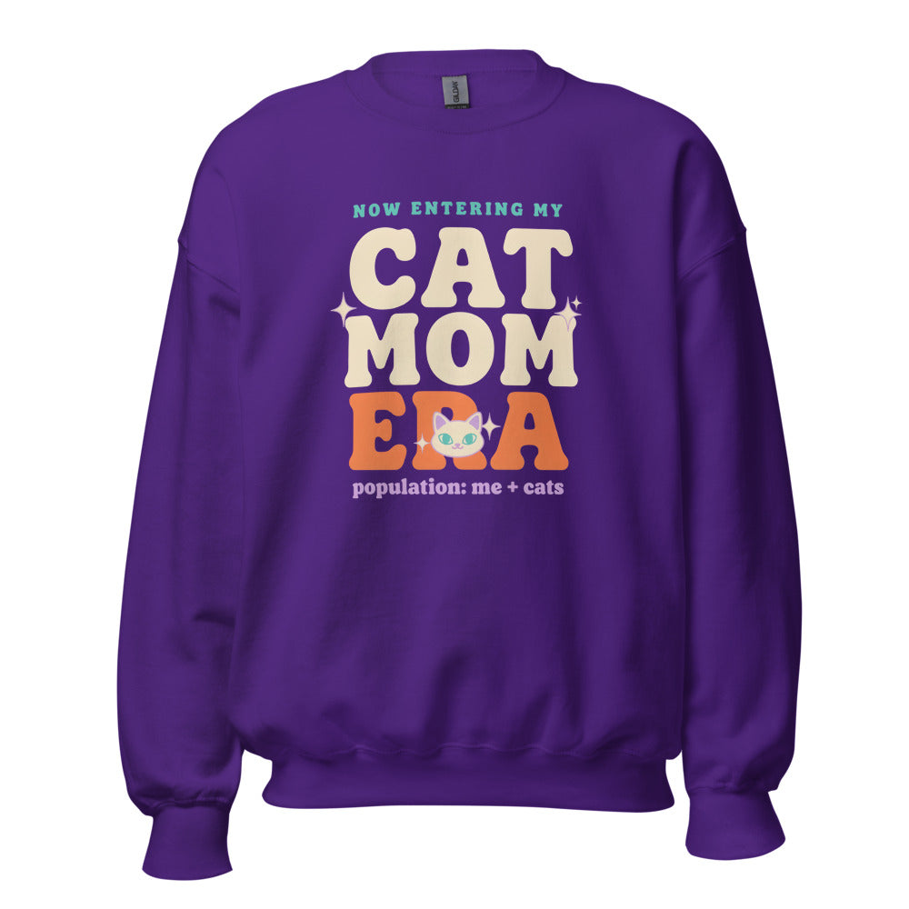 Cat Mom Era retro Y2K crewneck sweatshirt — Purple, front